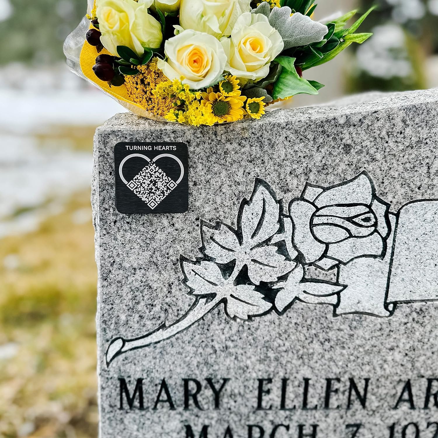 Plaques & Wall Art - Turning Hearts Grave Medallion - Scannable QR Code - Customizable Profile - Preserve Memories - Cemetery Tribute - Sympathy, Mourning, Memorial Day Gift - Weather-Proof Aluminum
