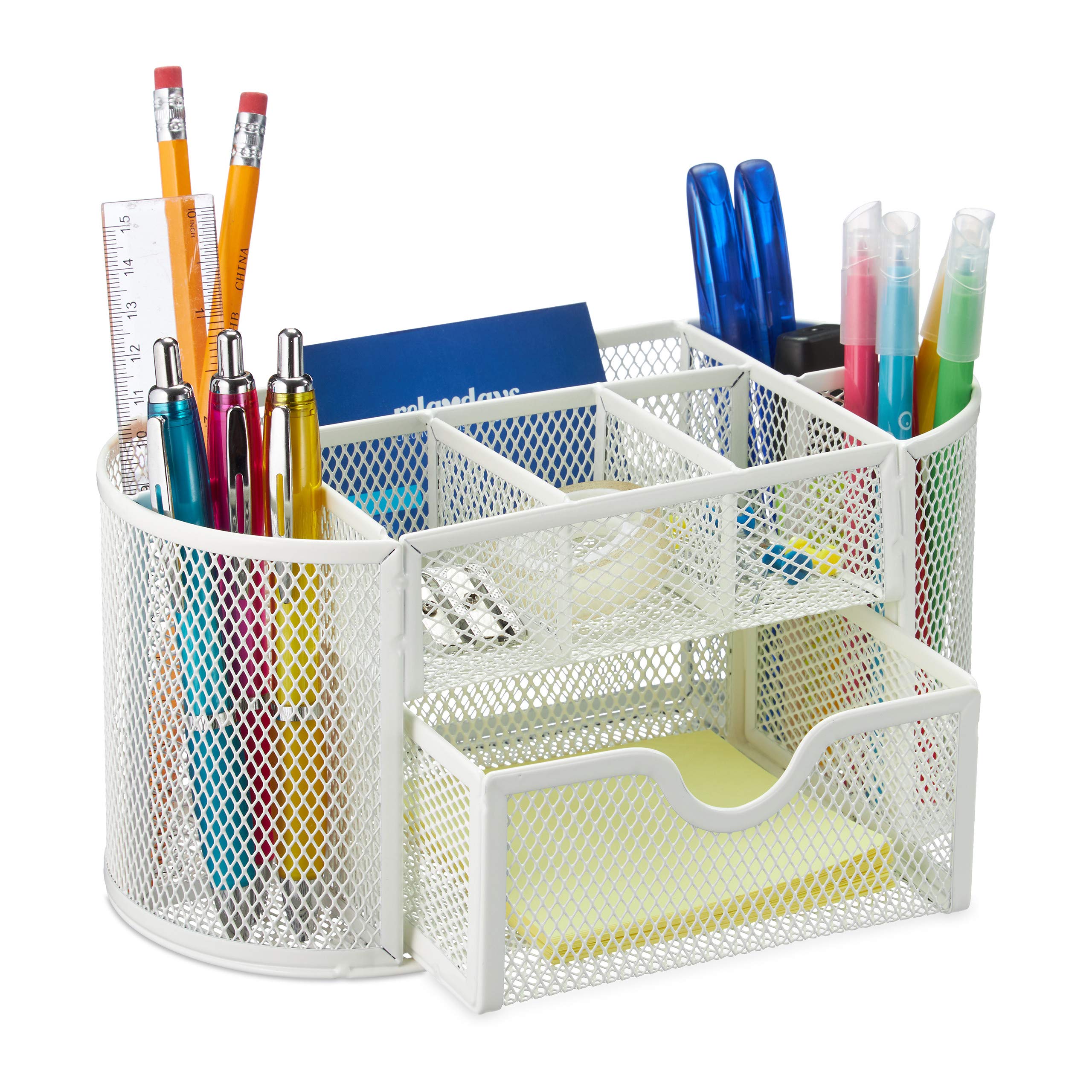 Relaxdays Desk Organiser, Modern Look, Metal Mesh, Total Dimensions: H x W x D approx. 10.5 x 22 x 11 cm, White