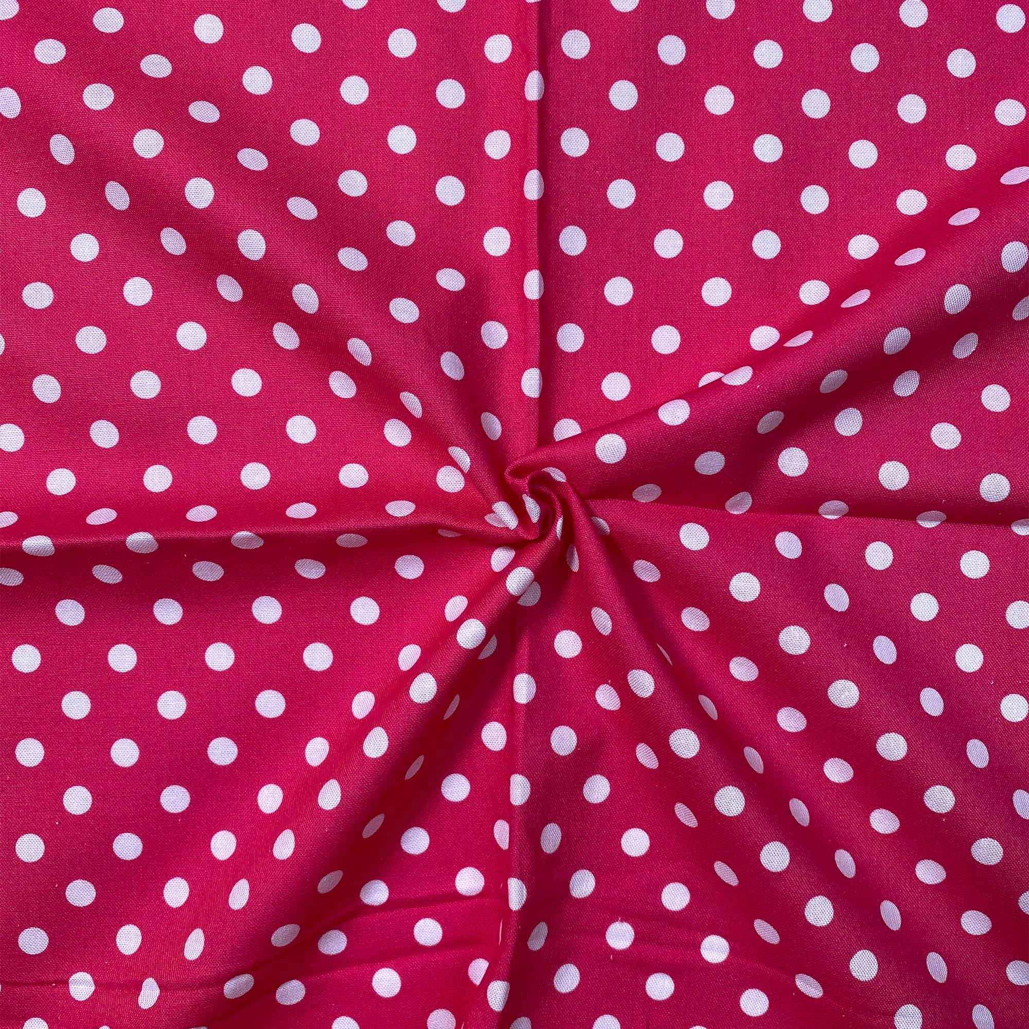 100% Cotton Polka Dot Poplin Fabric - Crafty Print for Adults and Children - Kids Crafts Quilting Fabric Material for DIY, Home Décor, Dresses - 44" - 111 cm Wide - 2 Metre - Pink/White
