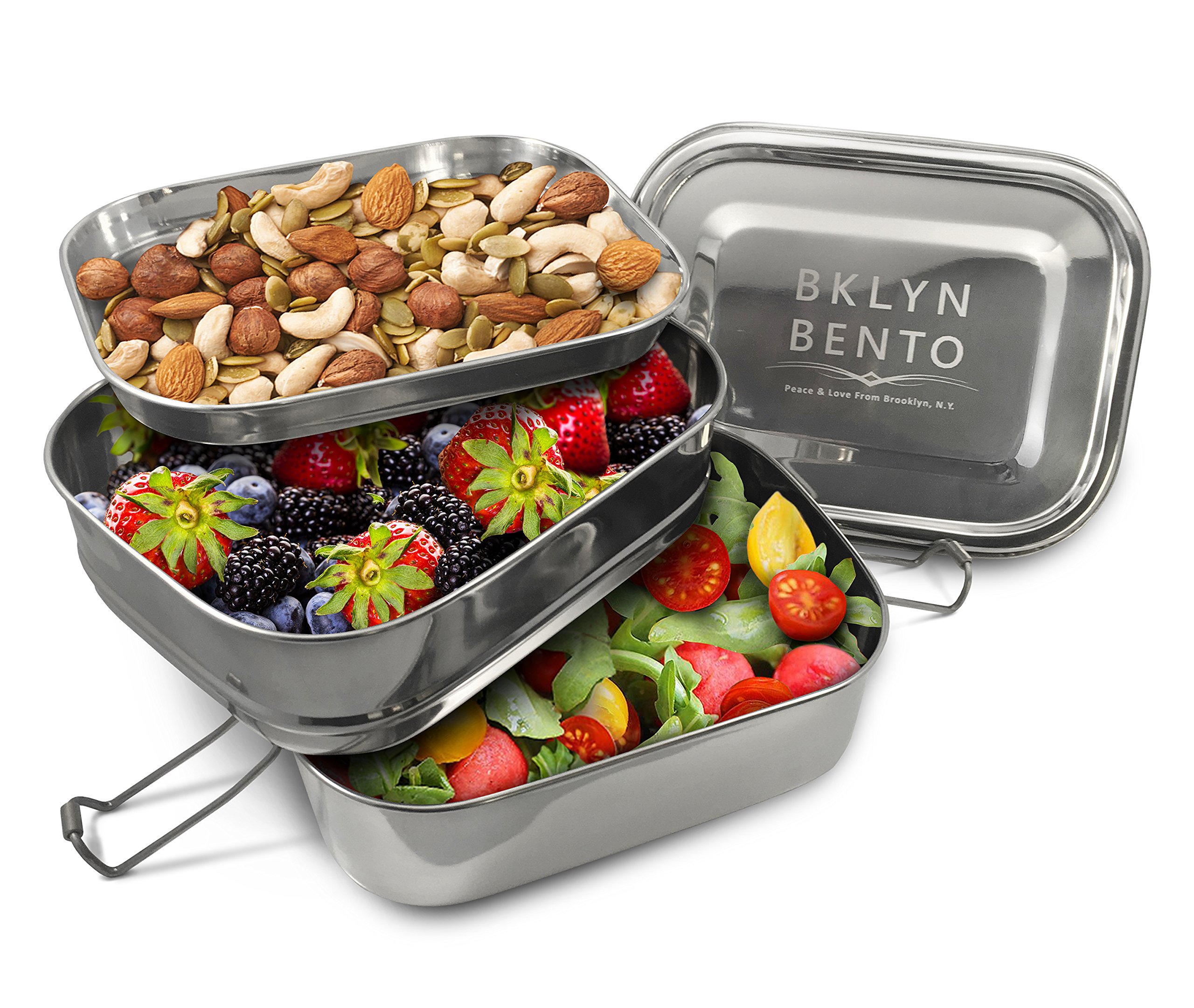 Stainless Steel Bento Box Lunch Box, A Large Metal 3 Tier Tiffin Food