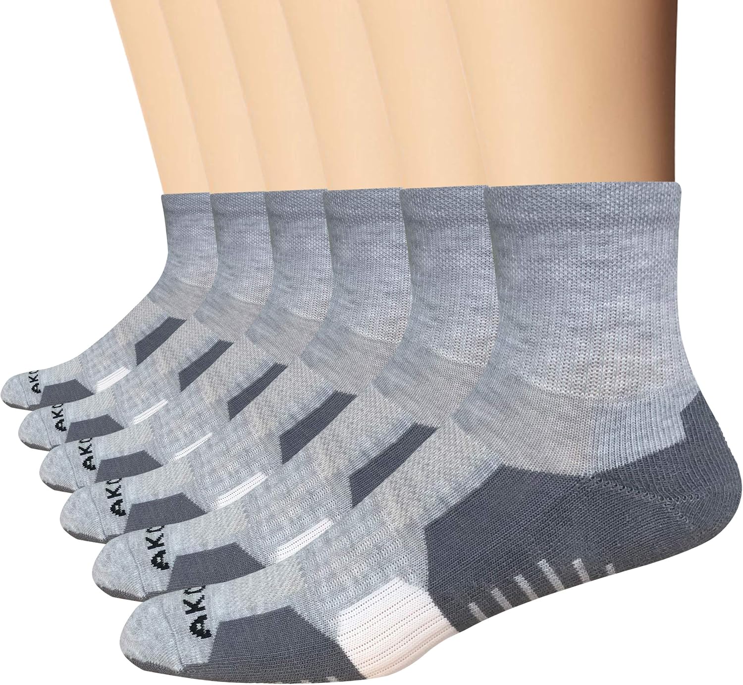 AKOENY Men's Performance Athletic Quarter Socks for Running, Training & Hiking (6 Pack): Clothing