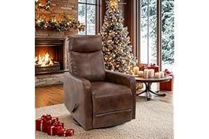 Neioml Swivel Rocking Recliner Chair for Small Space, Manual Swivel Glider Recliner for Nursery,RV,Rocking Recliner with Footrest and Side Pocket (Light Brown)