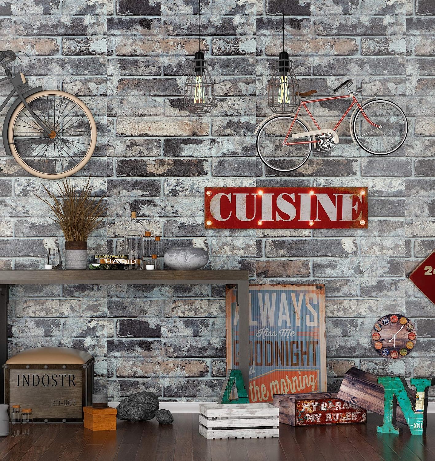 Livelynine Grey Brick Wallpaper for Kitchen Bathroom Waterproof 40CM x 5M 3D Wallpaper for Bedroom Boys Living Room Washable Kitchen Wallpaper Grey Brick Wall Effect Wallpaper Self Adhesive 3D - Image 3