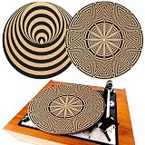 Briwooody 2 Pcs Cork Turntable Mat/3mm Thick for Better Sound Support on 11.8 Inches Vinyl LP Record Player Turntable Slipmat Psychedelic Geometric for Vinyl Record(Mix Pattern)
