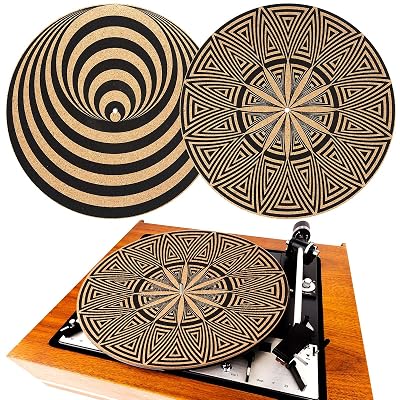 Briwooody 2 Pcs Cork Turntable Mat/3mm Thick for Better Sound Support on 11.8 Inches Vinyl LP Record Player Turntable Slipmat Psychedelic Geometric for Vinyl Record(Mix Pattern)
