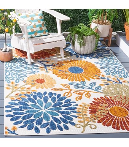 Tappeto Rotondo Safavieh Courtyard CY7430-258A3 Per Esterno/Interno - 238 Cm Rotondo, Blu/Naturale