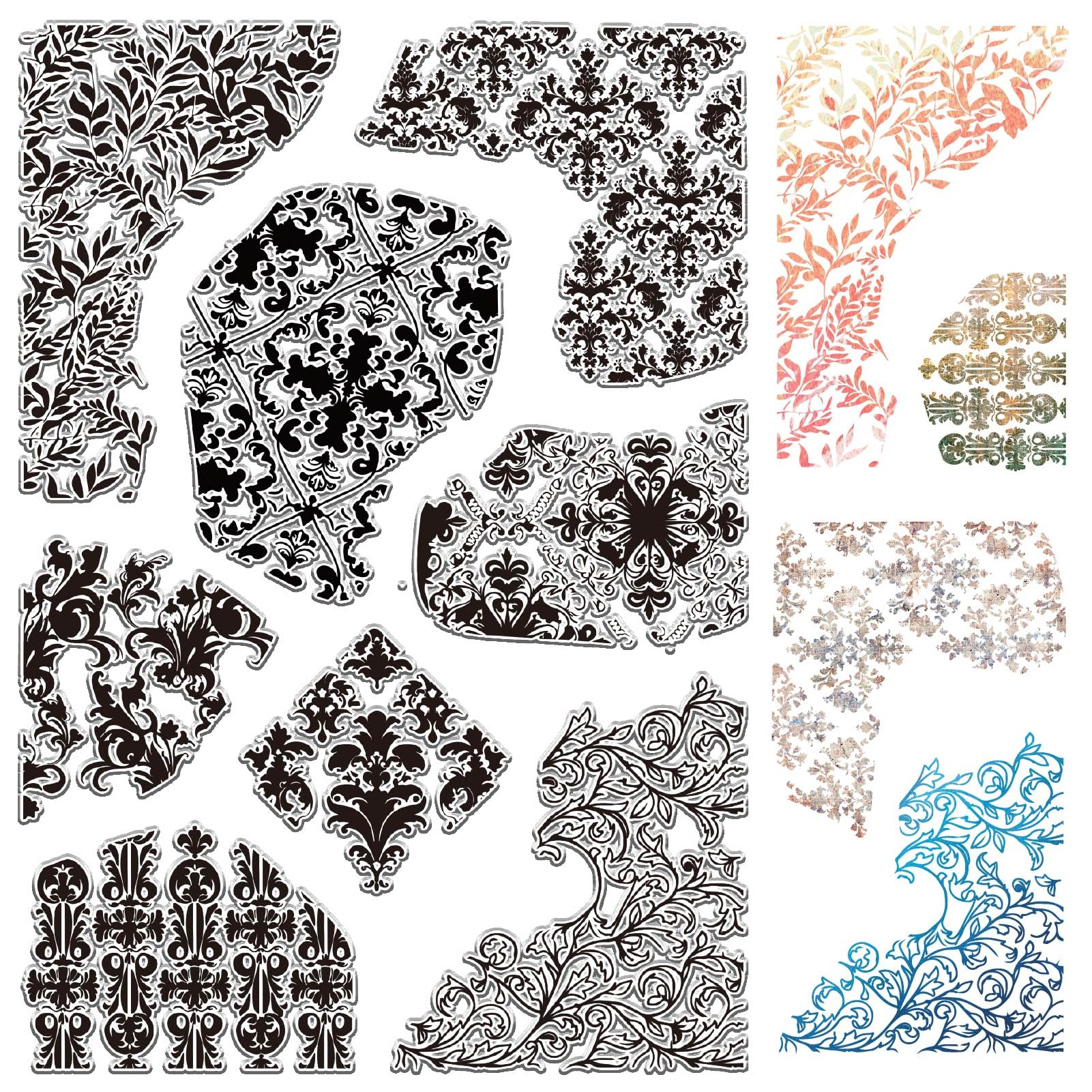 CRASPIRE Floral Texture Background Clear Rubber Stamp Vintage 11.7x8.3 inch Big Size Transparent Silicone Seals Stamp for Journaling Card Making DIY Scrapbooking Handmade Photo Album Notebook Decor