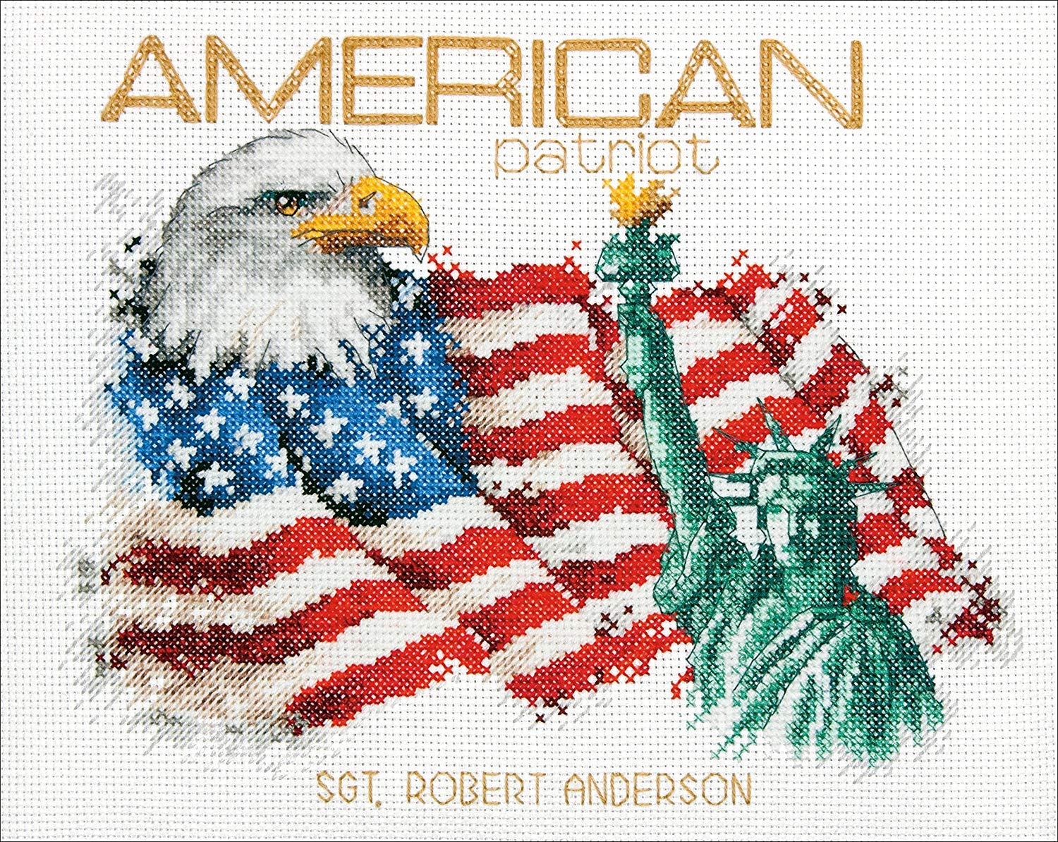 Dimensions 'American Patriot' Counted Cross Stitch Patriotic Personalized Gift for Veterans and Military Kit, 14 Count White Aida Cloth, 10'' x 8''