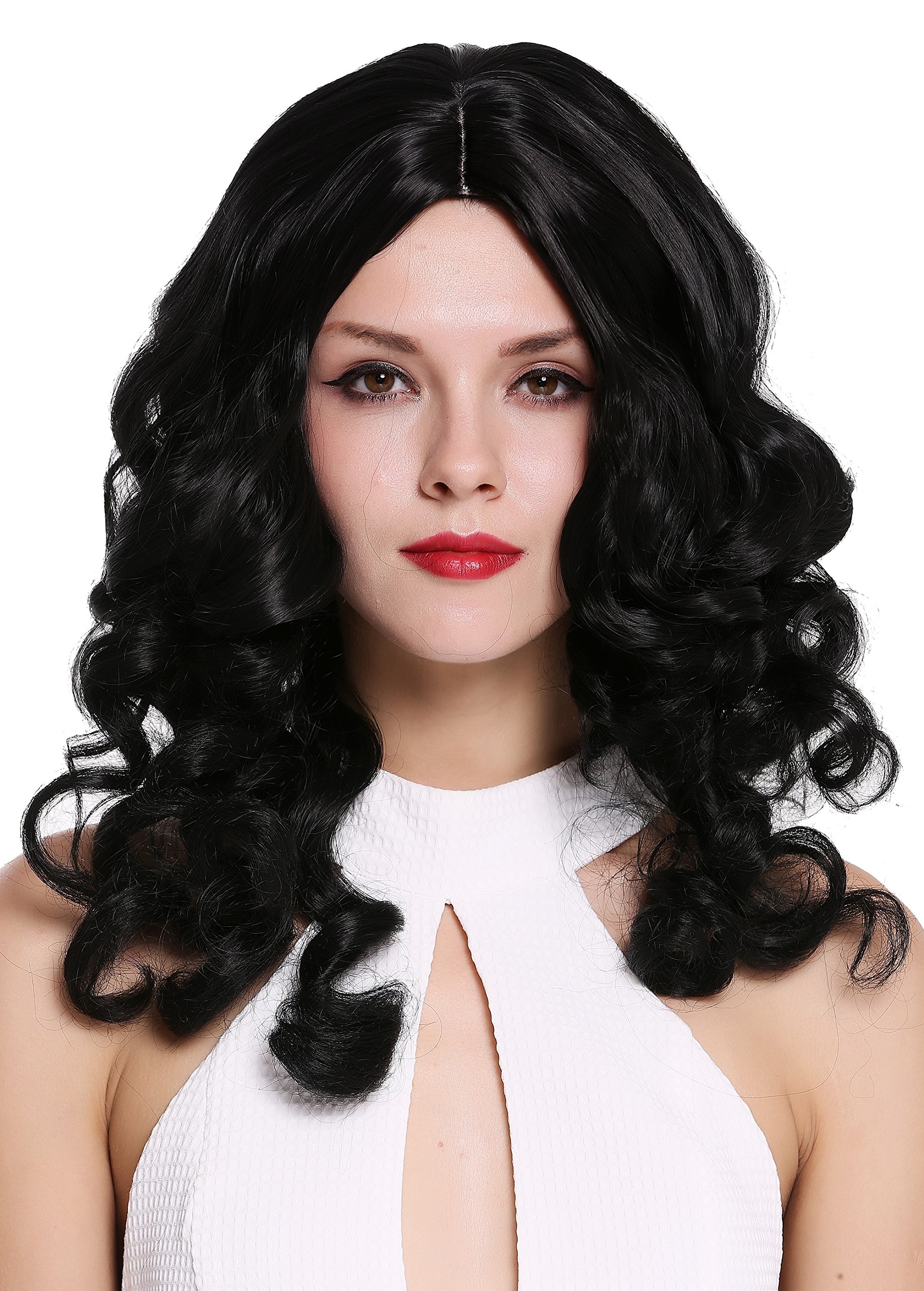 WIG ME UP - 6069-1B Lady Quality Wig long curled noble baroque ringlets middle parting black