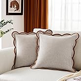 Ohocut Beige Scalloped Pillow Cover Pack of 2 Spring Chenille Decorative Throw Pillow Covers 18x18 Cute Boho Couch Pillow Covers Aesthetic Funky Preppy Pillow Cases for Sofa Living Room