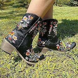 Hbeylia Cowboy Boots For Women Vintage Embroidery