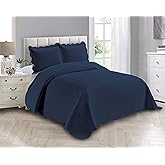 Linen Plus Luxury Oversized Coverlet Embossed Bedspread Set Solid Navy Blue Full/Queen Bed Cover New # Ashley