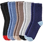 FNOVCO Mens Fuzzy Socks - Soft Cozy Slipper Fluffy Winter Warm Microfiber Plush Sleeping Socks - 5 to 6 Pairs