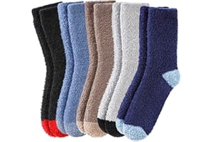 FNOVCO Mens Fuzzy Socks - Soft Cozy Slipper Fluffy Winter Warm Microfiber Plush Sleeping Socks - 5 to 6 Pairs