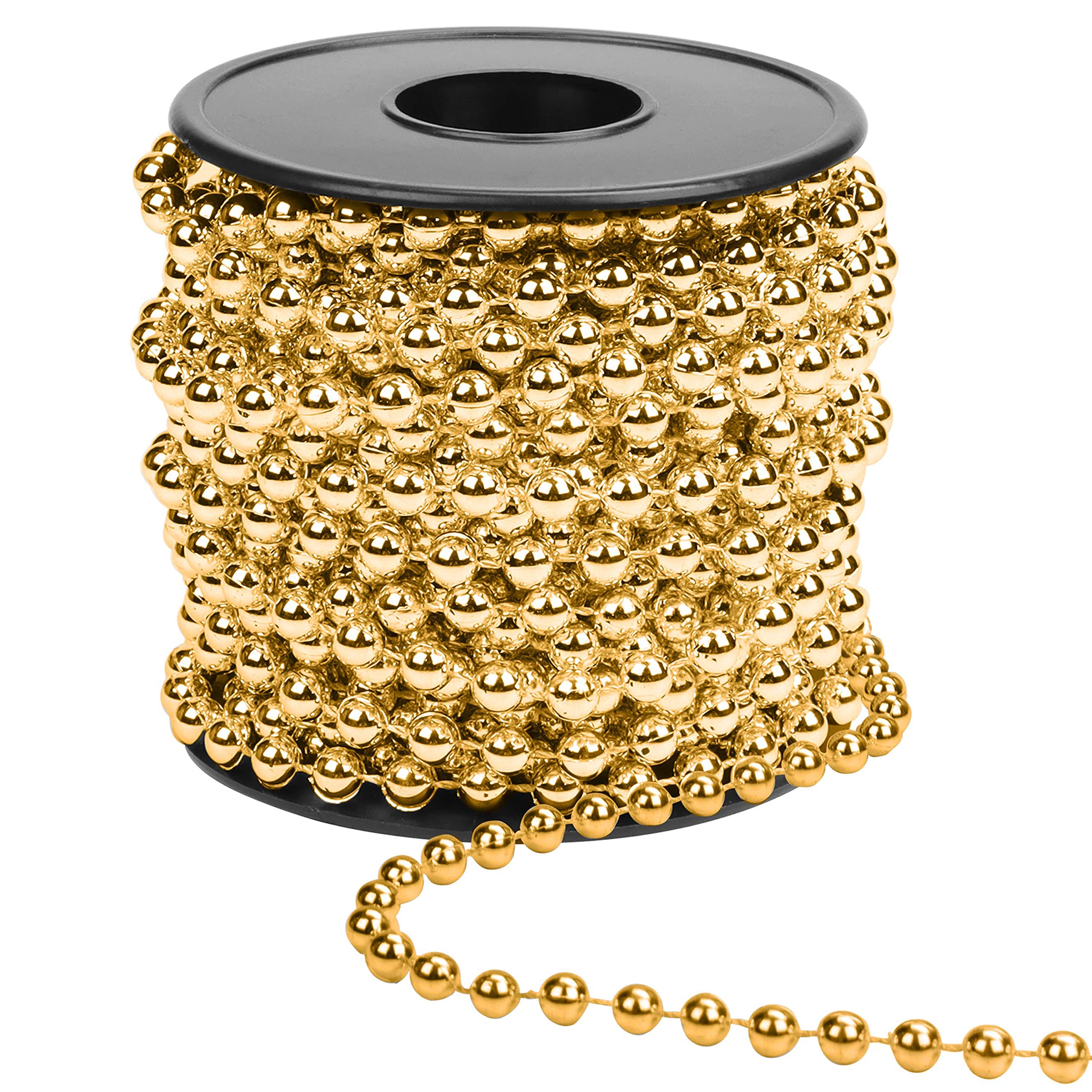 Belle Vous Christmas Bead Garland - 10m Gold Xmas Bead Chain for Table Decorations and Christmas Tree Decorations, Jewellery Making, DIY Art & Craft & Party Decor