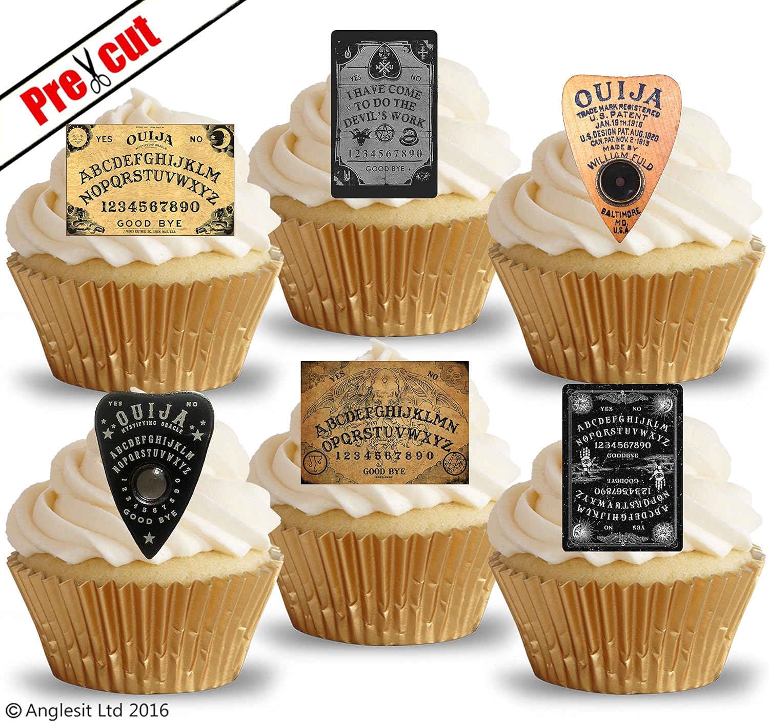 PRECUT OUIJA BOARD & POINTER EDIBLE RICE / WAFER PAPER IMAGE CUPCAKE