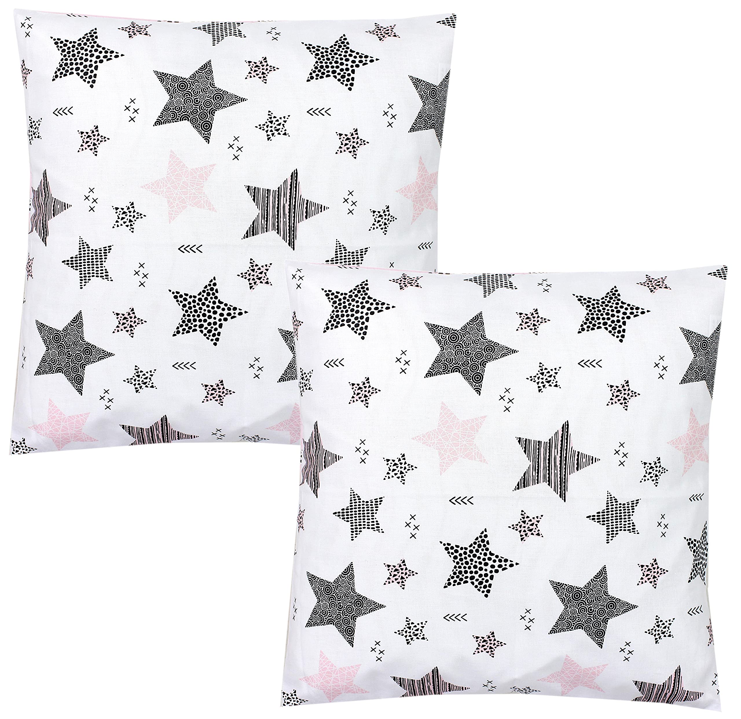 TupTam Children's Cushion Cover Decorative Patterned with Hotel Fastener Set of 2, Stars Pink/Black, 40 x 60 cm
