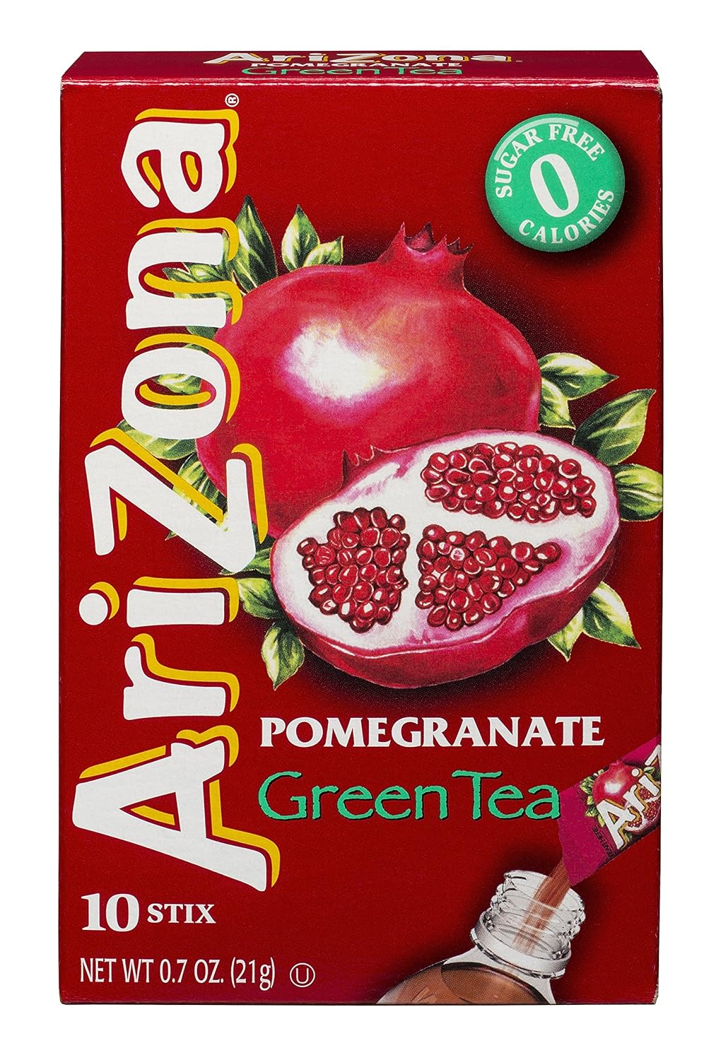 AriZona Pomegranate Green Tea Iced Tea Stix Sugar Free, 10