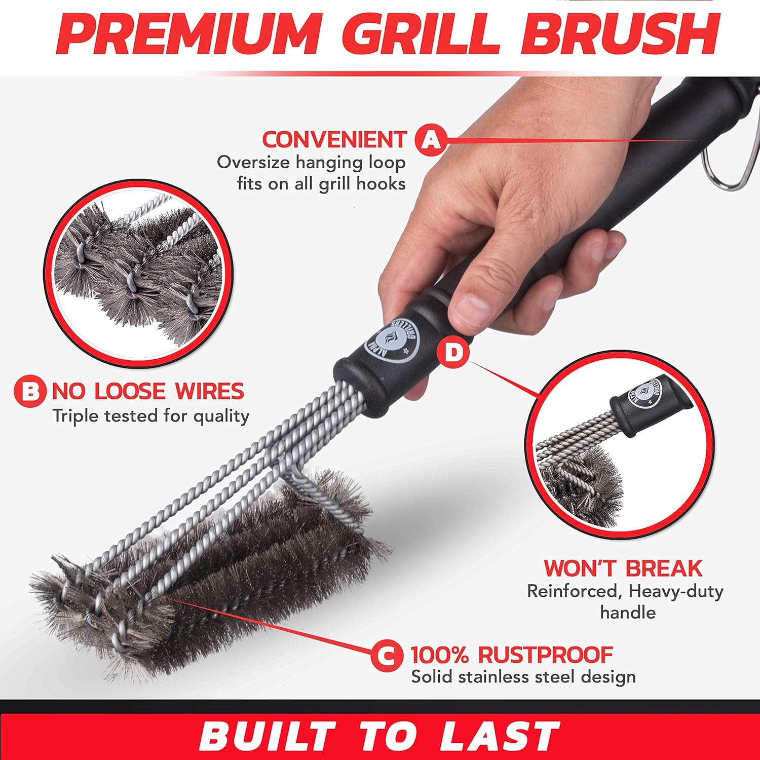 Alpha Grillers 18" Grill Brush. Best BBQ Cleaner. Safe for All Grills. Durable & Effective. Stainless Steel Wire Bristles and Stiff Handle. A for Barbecue Lovers. : Garden & Outdoor