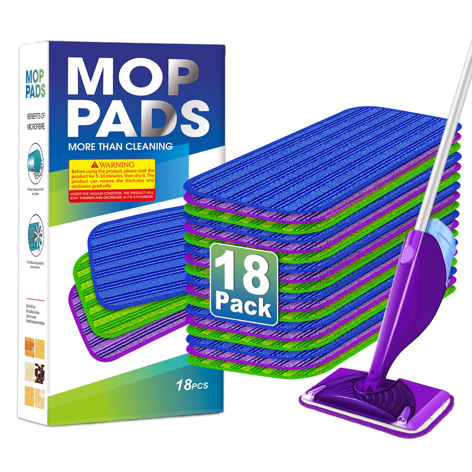 Photo 1 of 18 Pack Reusable Mop Pads Compatible with Swiffer Wet Jet Mop, Wet Pads Refill Pads Refills Mop Refill Pads Washable Wet Dry Use Mop Replacement Heads for Hard Wood Floor Cleaning