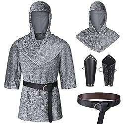 Renaissance Faux Chain Mail Armor Tunic Shirt Coif
