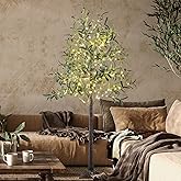 Lightshare Lighted Olive Tree with Fruit 6FT 200L Artificial Plant with Warm White Fairy Lights for Indoor Outdoor Home Party Wedding Decoration