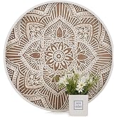 Hanobe Large Round Decorative Tray: Boho Coffee Table Trays Centerpiece for Home Decor - Farmhouse White Washed Rustic Serving for Women Kitchen Counter Ottoman