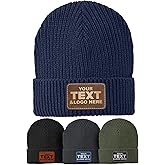 Custom Beanies with Leather Patch, for Men and Women, Personalized Skull Cap Beanies, Add Your Text, Logo