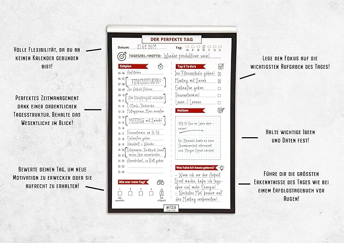 Der Perfekte Tag Das Ultimative Tool Fur Selbstmanagement Organisation Und Planung Tagesplaner To Do Liste Organizer Terminplaner Notizblock Tagesmanager Erfolgstagebuch In Einem Amazon De Burobedarf Schreibwaren