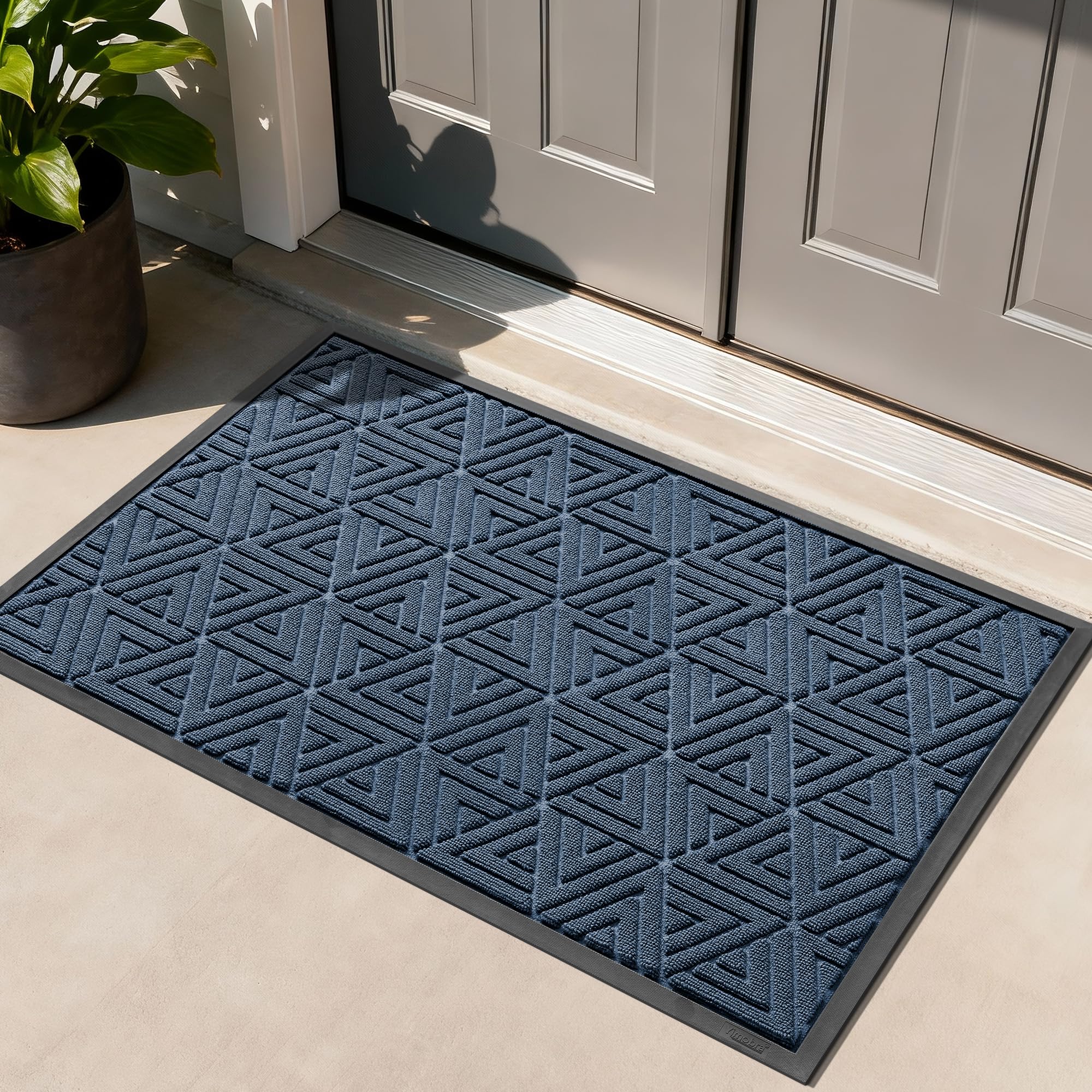 Yimobra Large Door Mat 47x32, All-Weather Waterproof Non-Slip Welcome Matt Outdoor, Heavy Duty Non Slip Doormat for Entryway for Patio and Garage Indoor, Easy Clean, Blue Image
