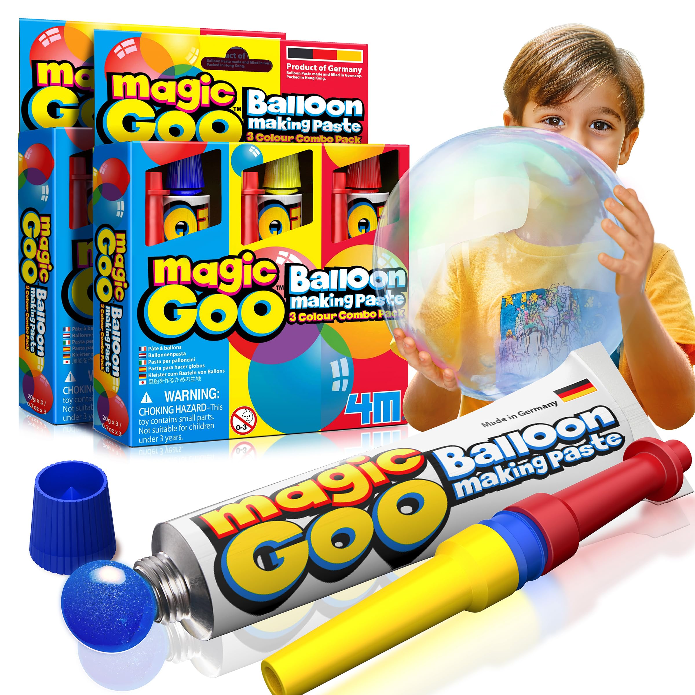 4M Magic Goo - Magic Plastic Bubble Balloons Variety Pack of 3 Colors - Blow Up Balloons with Straw - Clear Balloons Bubbles for Party Favors - Large Plastic Balloons, for Kids