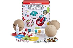 Kid Made Modern Handmade Ornament Paper Mache Kit for Holiday Crafts, Create Custom Christmas Tree Decorations with Paint, Glitter, Glue, and More, Ideal for Kids Ages 6+ and Adults
