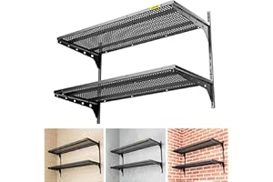 Aecxm 1pack×2 Tier 1.3x3ft Garage Shelving Wall Mounted, 400 lbs Load Capacity,15.6x36inch per Shelf Height Cassette Adjustable Floating Shelves, Black