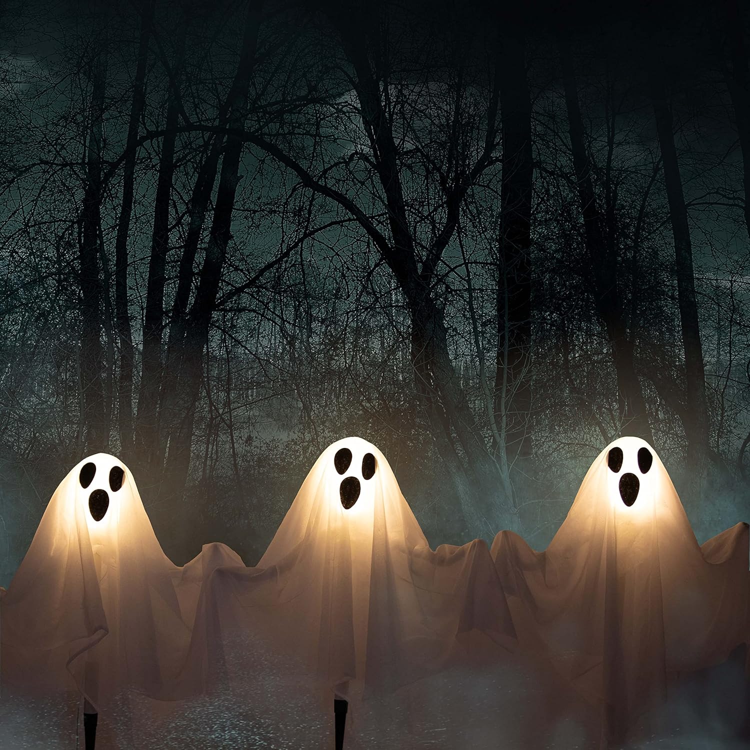 Decorative Garden Stakes - DECORLIFE 3PCS Halloween Ghost Yard Stakes with Light up, 22