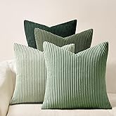 Topfinel LightGreen Boho CouchDecorative Throw Pillows Covers 18x18 Inch Set of 4,Olive Emerald Green Corduroy Soft Cushion Case,Rustic Fun Living Room Decor Green Gradient Cushion Covers(45×45cm)