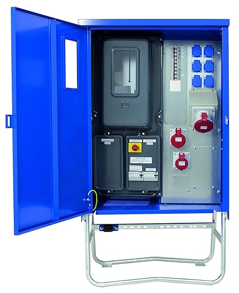 as - Schwabe 61131 Baustromverteiler SAVEV 2 CEE-Stromverteiler für Baustelle, Aussen und Outdoor, IP44, 16A, 32A, 63A, blau