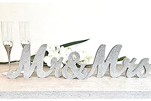 Mr & Mrs Wood Sign Wedding Decorations for Bride & Groom Reception Head Table. Wooden Letters for Married Couple's Centerpiec