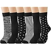 Darller 6 Pairs Womens Cotton Crew Socks, Casual Soft Calf Dress Socks Heart Striped Pattern
