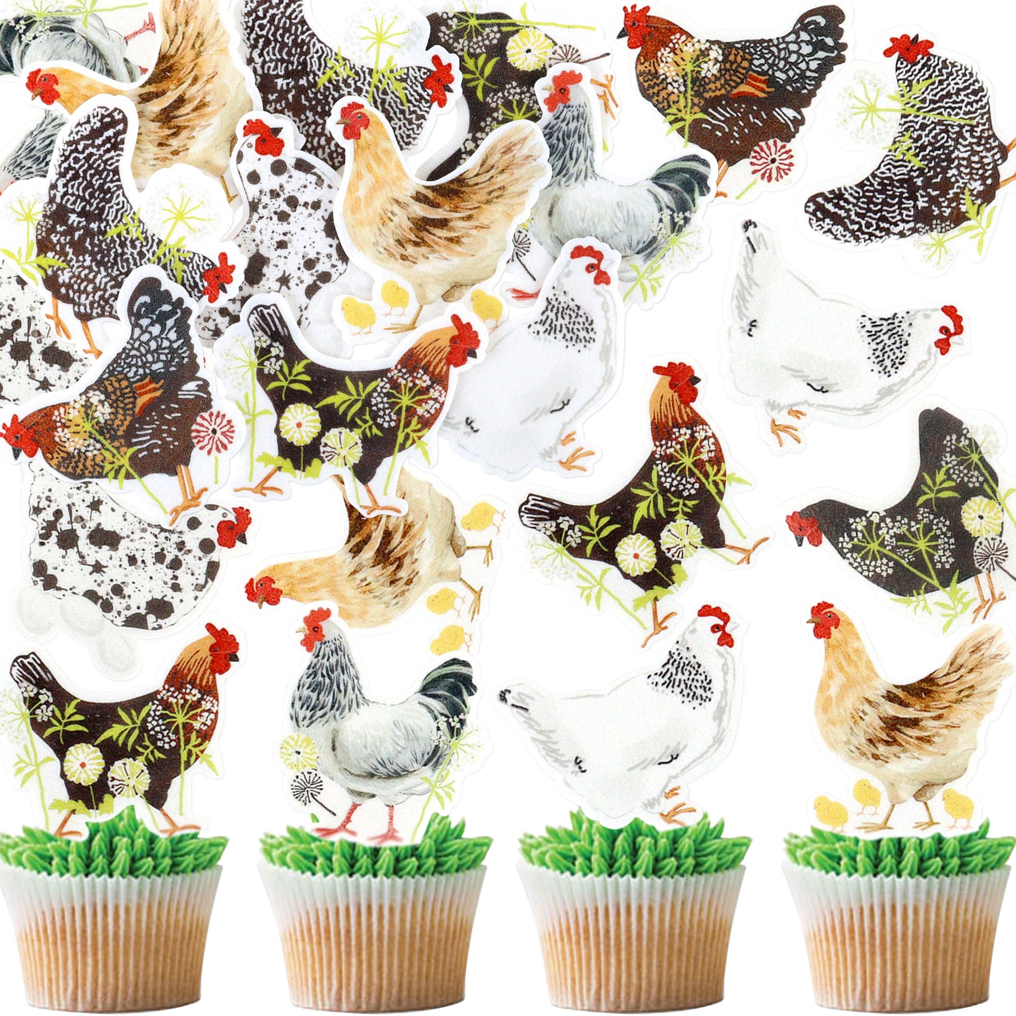 Photo 1 of 48PCS Edible Chicken Cupcake Toppers Baby Shower Birthday Party Decorations Farm Animals Baby Shower Decorations Supplies Chicken Backyard Theme Baby Girl Boy Party Decorations (edible chicken)