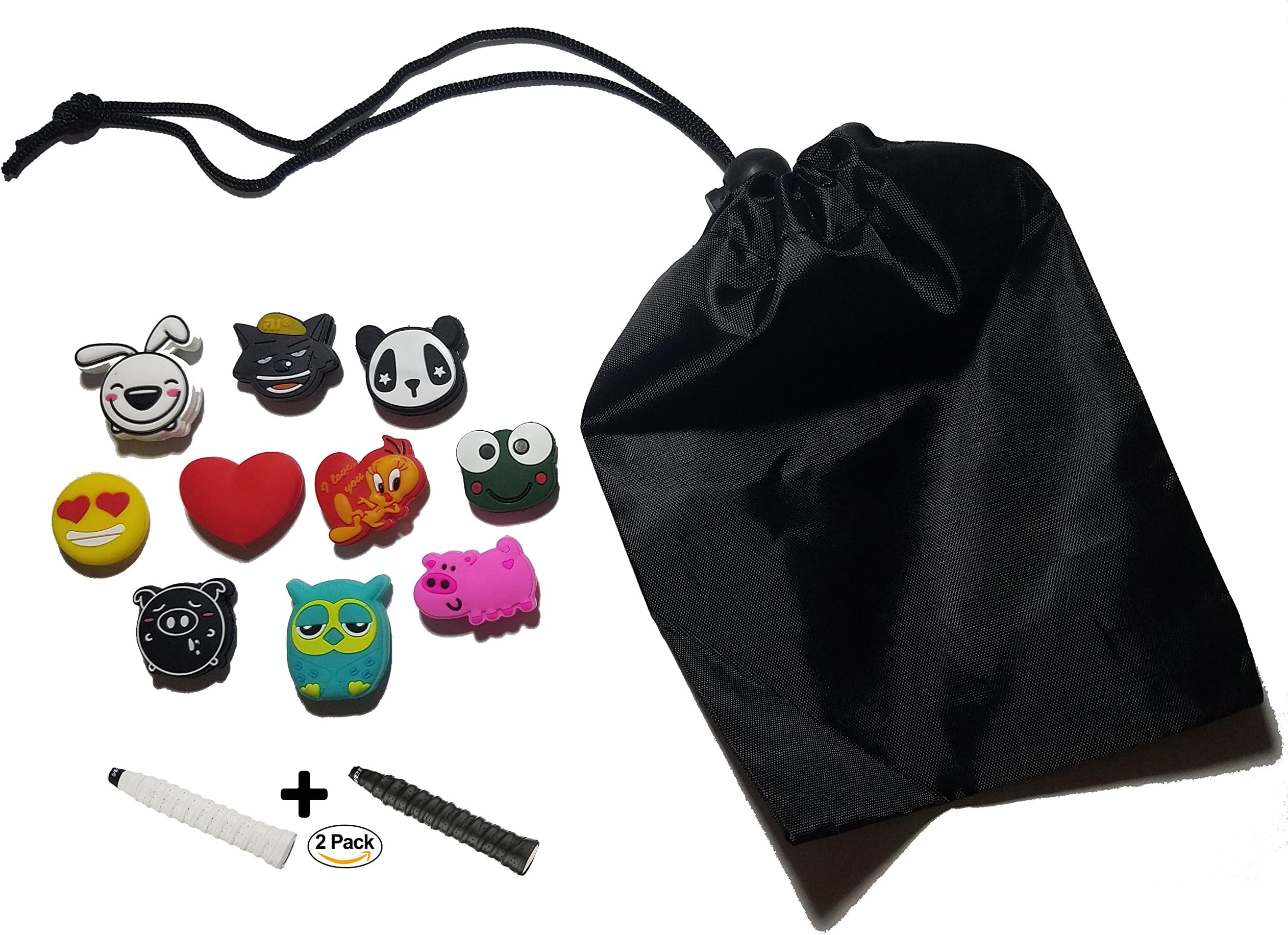 +++SELLOUT Now Sale+++(Variety Packs) Angry Birds, Cute Animals(5 Piece & 10 Piece) Tennis Dampeners Bundle + 2 Tennis Grips + Nylon Drawstring Bag (Best Tennis Bundle Set)