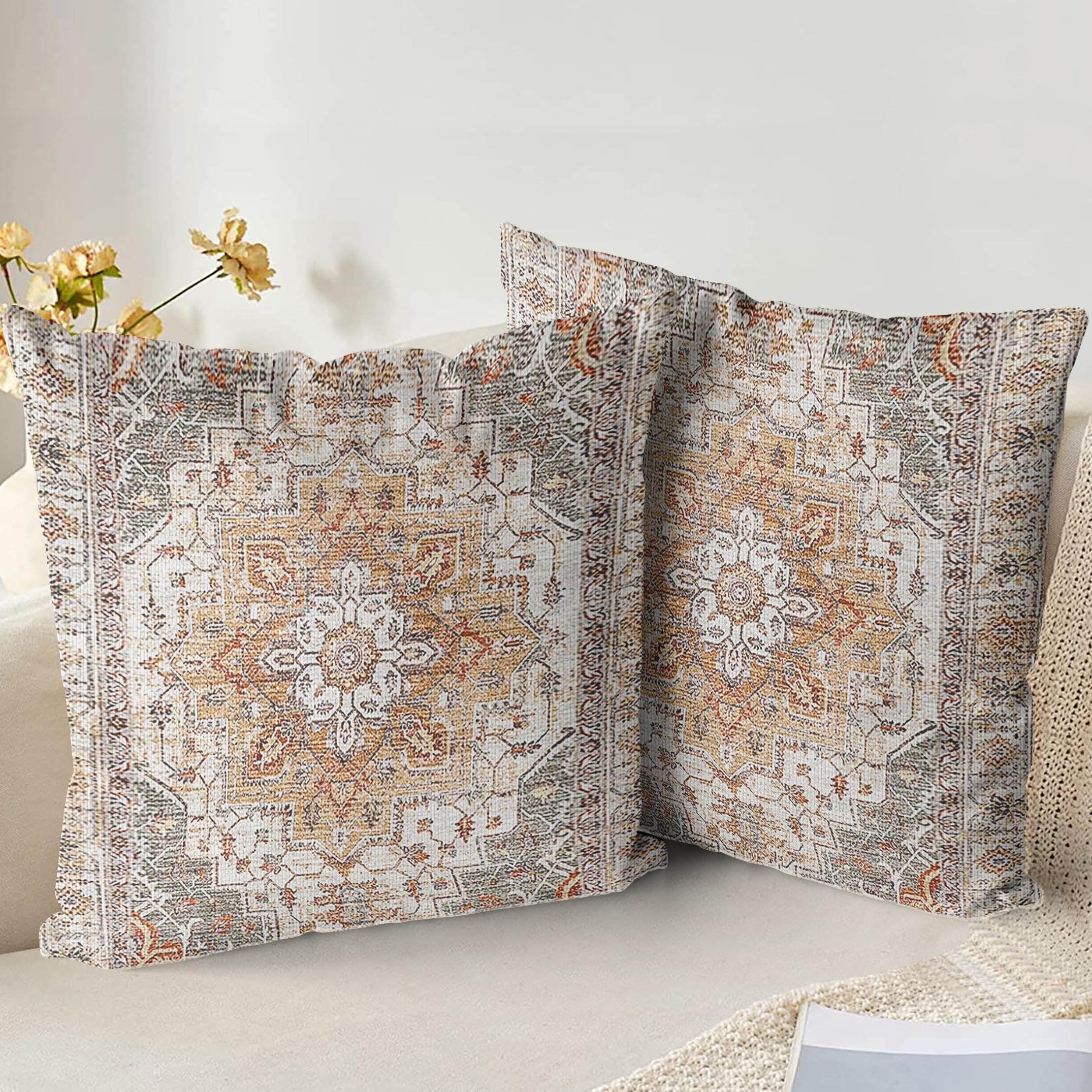 XPHZZL Pack of 2 Soft Decorative Cushion Covers 60cm x 60cm Square Throw Pillow Case Boho Style Pillowcases for Sofa Bedroom Outdoor Patio Garden Brown with Invisible Zipper 24 x 24 Inch