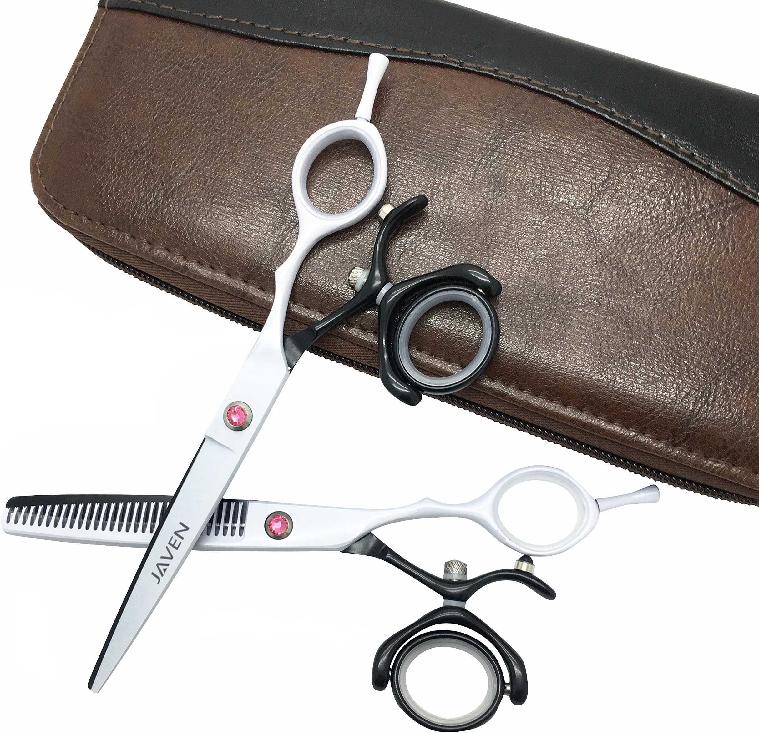 JAVEN 6 Inch Hair Cutting Scissors Set Japan Professional Hair Scissors Teflon Shears Hairdressing Scissors Barber Thinning Scissors 360 Razor Degree Ration Haircut Shears (Cutting+Thinning/Set)