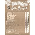 Hadley Designs 25 Rustic Wedding Bridal Shower Engagement Bachelorette Party Game, He Said She Said Cards for Couples, Funny Co Ed Trivia Rehearsal Dinner Guessing Question Fun Supplies Kit