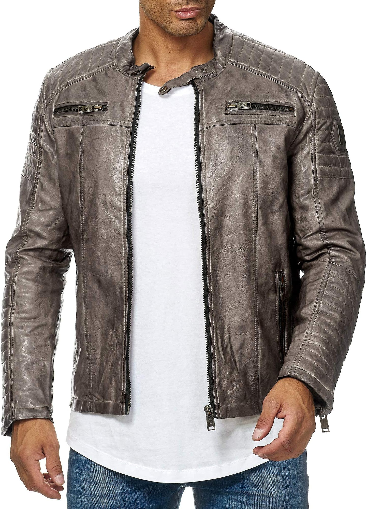 Red Bridge Men's Faux Leather Genuine Jacket Transition Biker Ribbed Fashion Cotton Coats