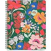ban.do Green Floral Rough Draft Mini Spiral Notebook, 9" x 7" with Pockets and 160 Lined Pages, Superbloom