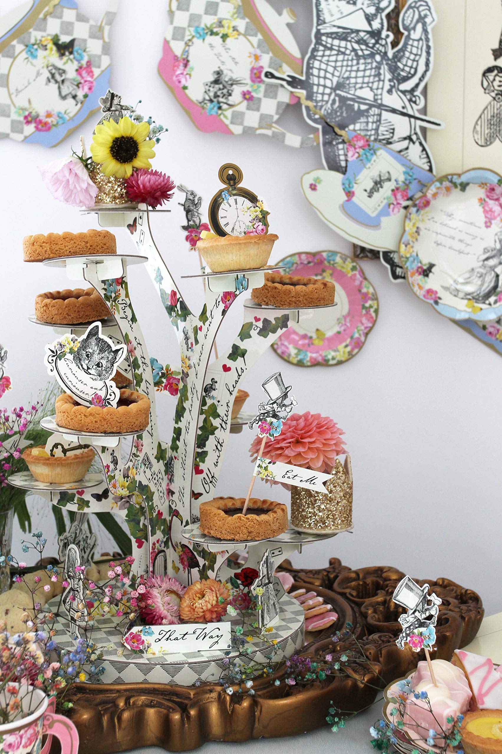 Talking Tables Alice in Wonderland Cupcake Cake Stand Mad Hatter Tea Party Decorations Mother's Day Party Decor Reusable Cakestand Table Centrepiece Afternoon Tea Onederland 1st Birthday Baby Shower