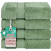 American Soft Linen Salem Washcloth Sets, 4 Piece Luxury 600 GSM 100% Cotton Washcloths for Bathroom, 13x13 inches Washrags Premium Quality Hand Face Towels, Sage Green