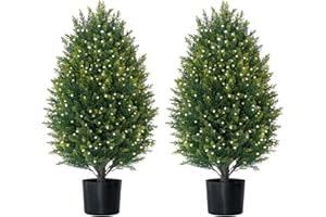 ECOLVANT 31''T Artificial Topiary Trees Artificial Cedar Trees UV Resistant Bushes Potted Set of 2 Faux Shrubs for Outdoor Indoor Front Porch Garden