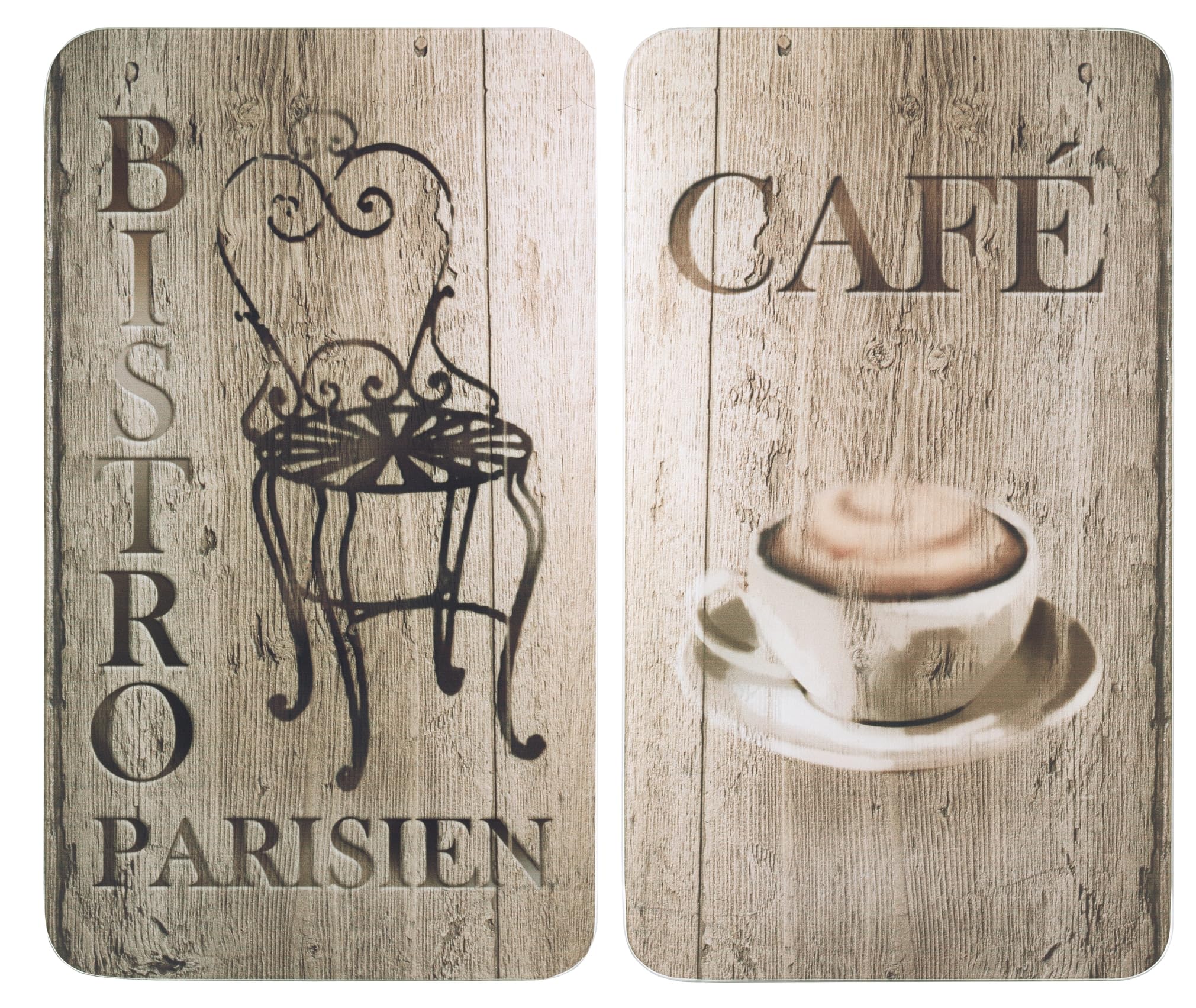 WENKO 2521310100 Universal Cover Plates Bistro - Set of 2, for All Types of cookers, Tempered Glass, 3030 x 1.8-5.5 x 5252 cm, Brown