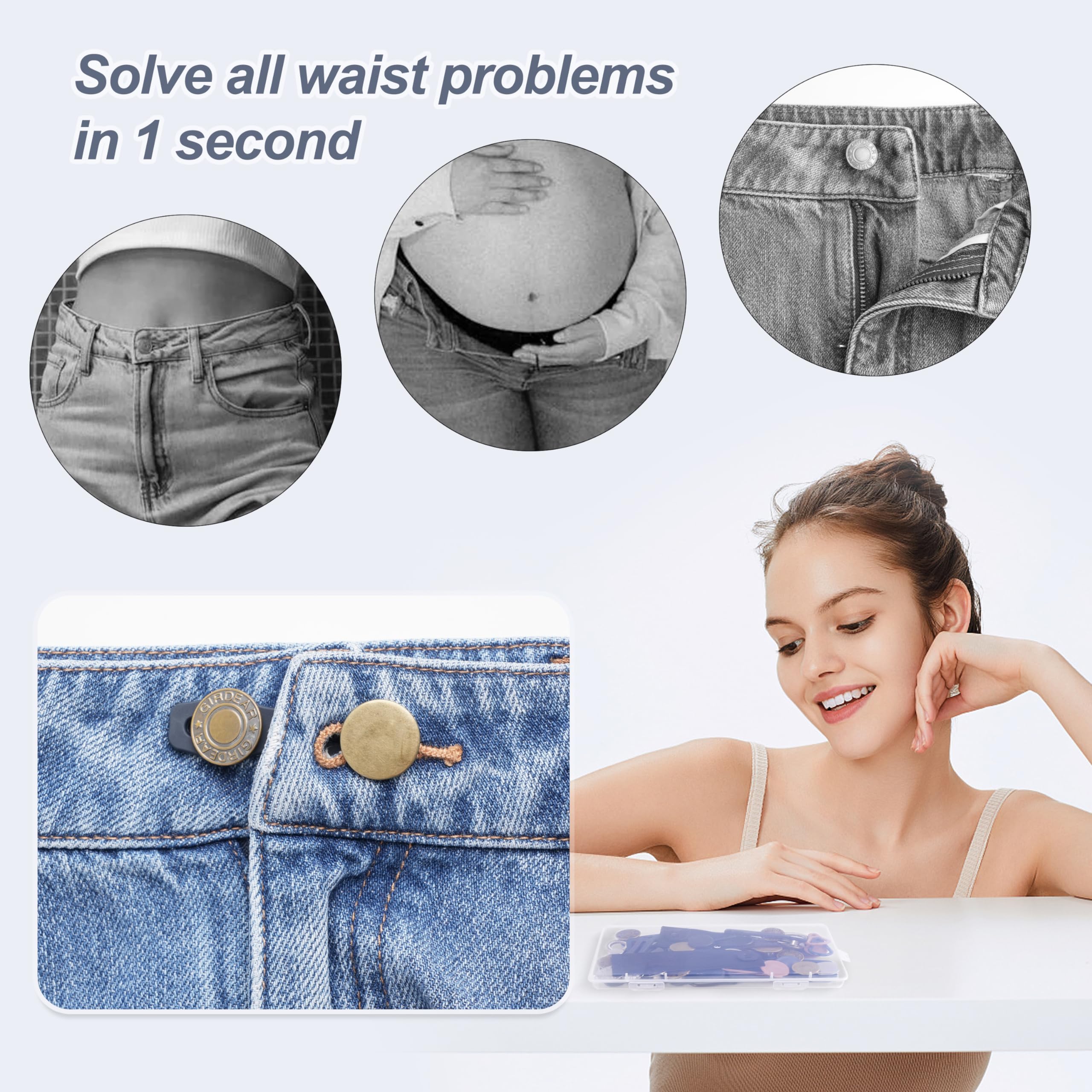 36 Pcs No-Sew Button Extenders for Jeans, Adjustable Pants Button Extender, Invisible Waistband Extenders with Fabric Belts and Zinc Alloy Buttons, Comfortable Pants Extender for Women and Men